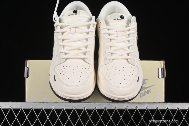 Nike SB Dunk Low Carhartt Collaboration - Off White Black Swoosh Anniversary Customized Low-Top Casual Skate Shoes - SJ1089-007