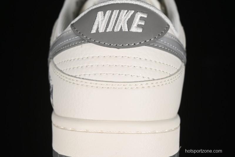 Nike SB Dunk Low Stussy Collaboration - White Grey Double Swoosh Anniversary High-End Custom Low-Top Casual Sneakers - XX2025-206