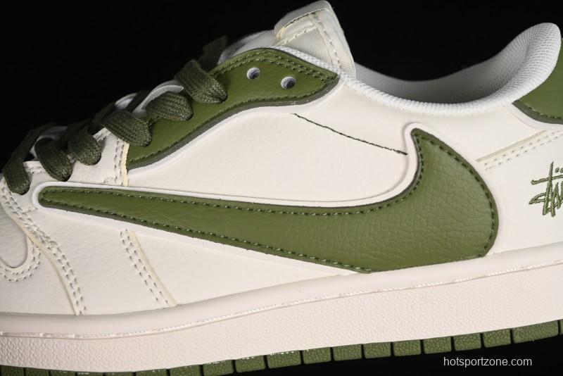 Nike Travis Scott x Fragment Design x Air Jordan 1 Low OG SP AJ1 Retro Sneakers in Sail Military Green - DM6688-602
