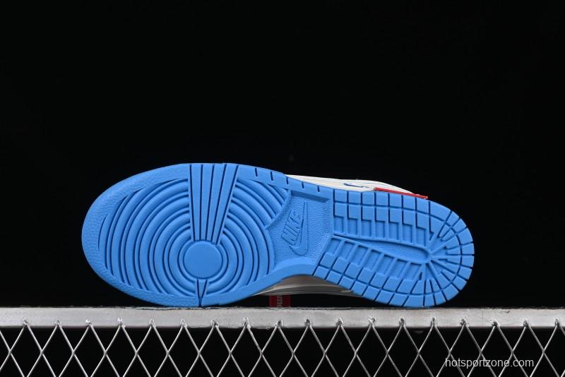Nike SB Dunk Low Supreme Collaboration - Cream White with Sky Blue Swoosh Anniversary Customized Low-Top Casual Skate Shoes - DJ2024-012