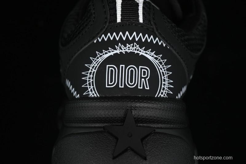 Dior Chrono Round Toe Lace-Up Lifestyle Casual Running Sneakers - 6865 BLACK WHITE