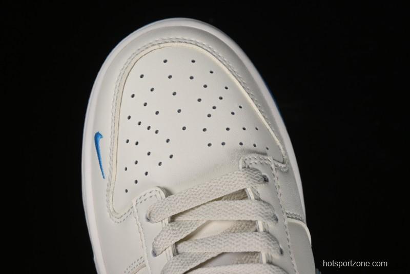 Nike SB Dunk Low Supreme Collaboration - Cream White with Sky Blue Swoosh Anniversary Customized Low-Top Casual Skate Shoes - DJ2024-012