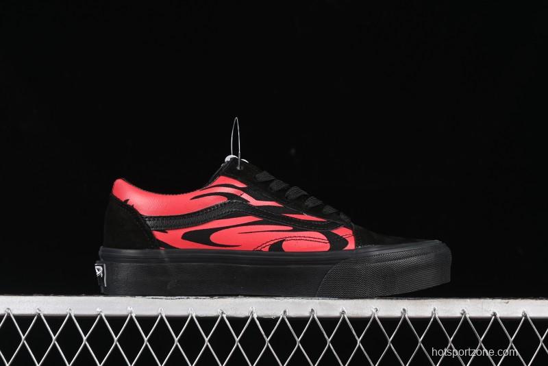 Vans Knu Skool High Street American Retro Canvas Skate Shoes in Black Red - VN0009BCRTU