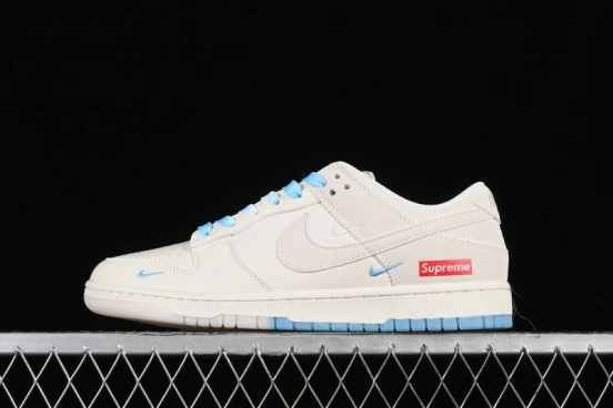 Nike SB Dunk Low Supreme Collaboration - Light Blue Double Swoosh Anniversary Customized Low-Top Casual Sneakers - BB8675-108