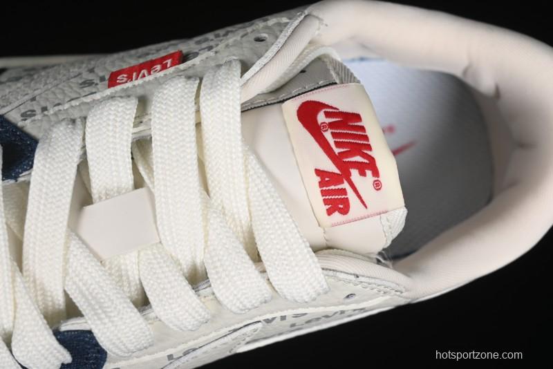 Nike Travis Scott x Fragment Design x Air Jordan 1 Low OG SP AJ1 Levi's Collaboration - White Blue Canvas Low Top Casual Sneakers - JH6088-605