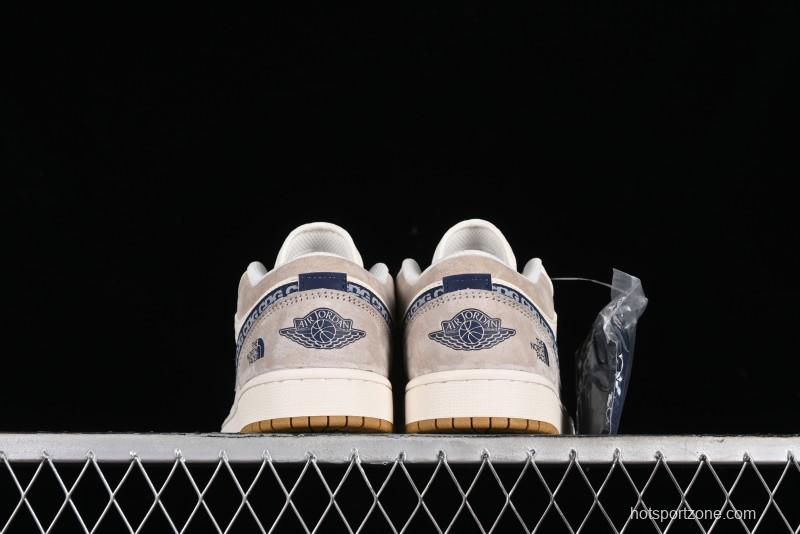 Nike Air Jordan 1 Low AJ1 The North Face Collaboration - White Grey Brown Custom High-End Basketball Shoes - LJ6688-001
