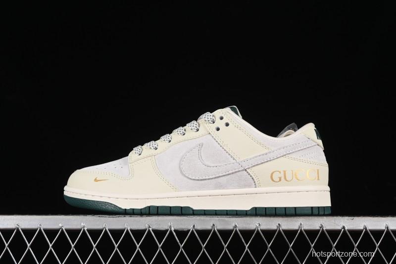 Nike SB Dunk Low Gucci Collaboration - Beige with Yellow Swoosh Anniversary High-End Custom Low-Top Casual Sneakers - DQ1098-390