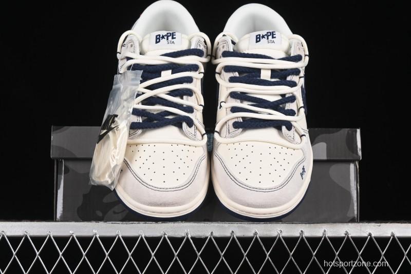 Nike SB Dunk Low BAPE Collaboration - Strap Blue Swoosh Anniversary Customized Low-Top Casual Sneakers SJ2068-298