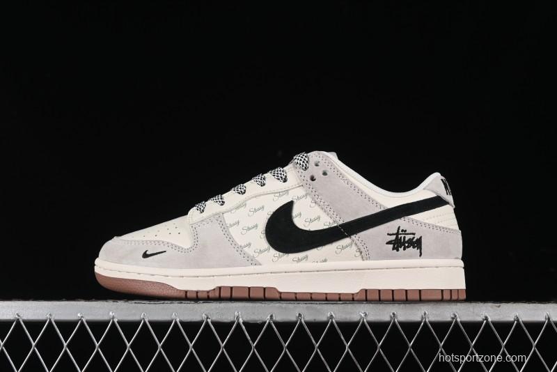 Nike SB Dunk Low Stussy Collaboration - Grey Black Checkerboard Gum Sole Anniversary Custom Low-Top Casual Skate Shoes - CF3688-031