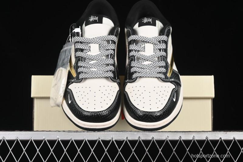 Nike Travis Scott x Fragment Design x Air Jordan 1 Low OG SP AJ1 Retro Sneakers with Dragon Scale Swoosh - XY2688-112