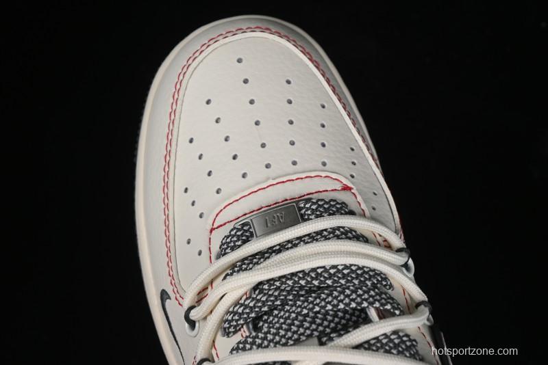 Nike Air Force 1 '07 Low Supreme Collaboration - Red Stitch Grey Sole Casual Sneakers - SJ1198-600