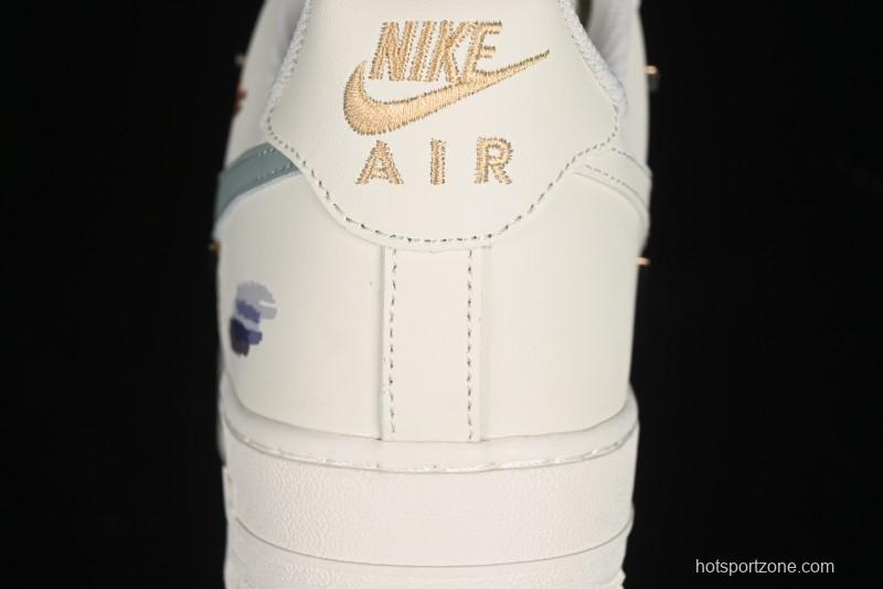 Nike Air Force 1 '07 Low Casual Sneakers with Mint Mambo Anime Theme and Gold Spray - ZH0316-040