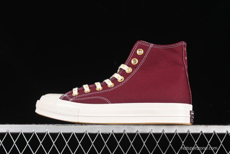 Converse Chuck 1970s High Top Casual Sneakers with Gold Star Accents and Wine Red Colorway - A12463C