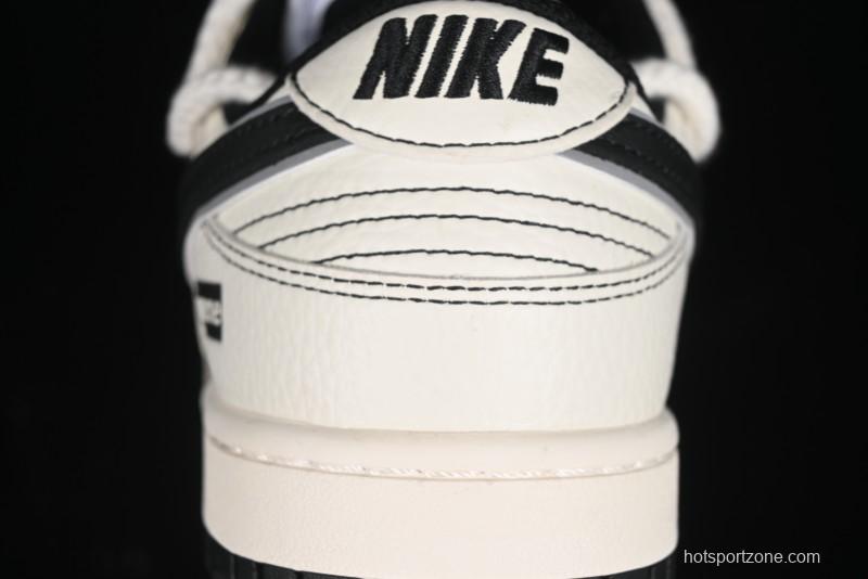 Nike SB Dunk Low Supreme Collaboration - Beige Black Mini Swoosh Anniversary Customized Low-Top Casual Skate Shoes - XX2025-566