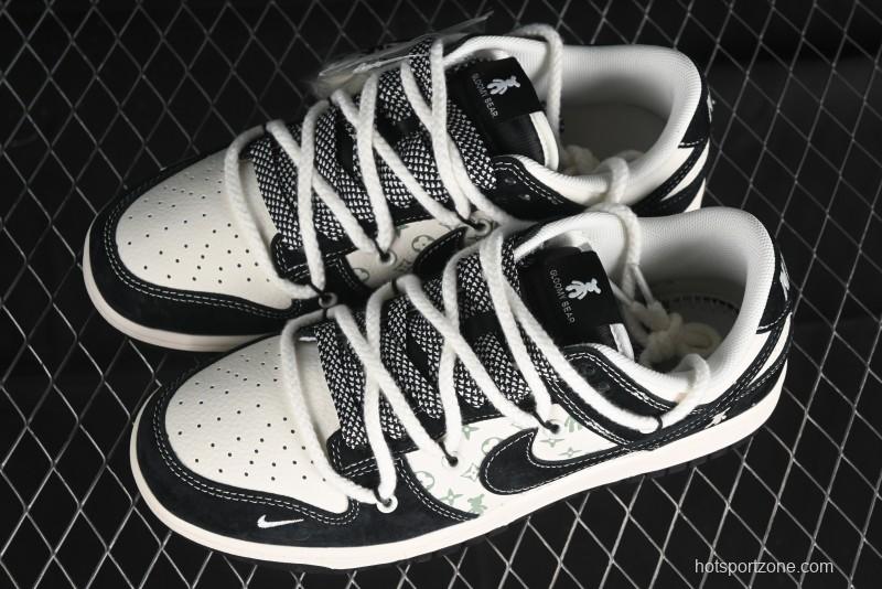 Nike SB Dunk Low Violent Bear Series - Lace-Up Beige with Black Swoosh Anniversary High-End Customized Low-Top Casual Skate Shoes - SJ2068-290
