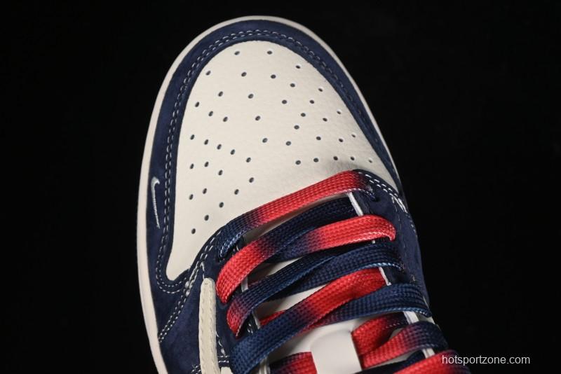 Nike Travis Scott x Fragment Design x Air Jordan 1 Low OG SP AJ1 Supreme Collaboration - Deep Blue Red Culture Casual Sneakers - XY2688-122