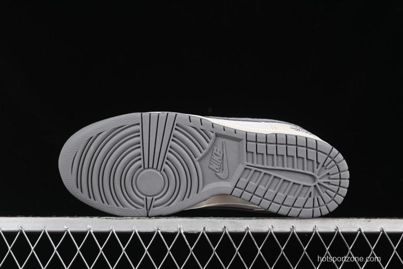 Nike SB Dunk Low Stussy Collaboration - Grey Pigskin Red Tail Anniversary High-End Custom Low-Top Casual Skate Shoes - XY2025-015