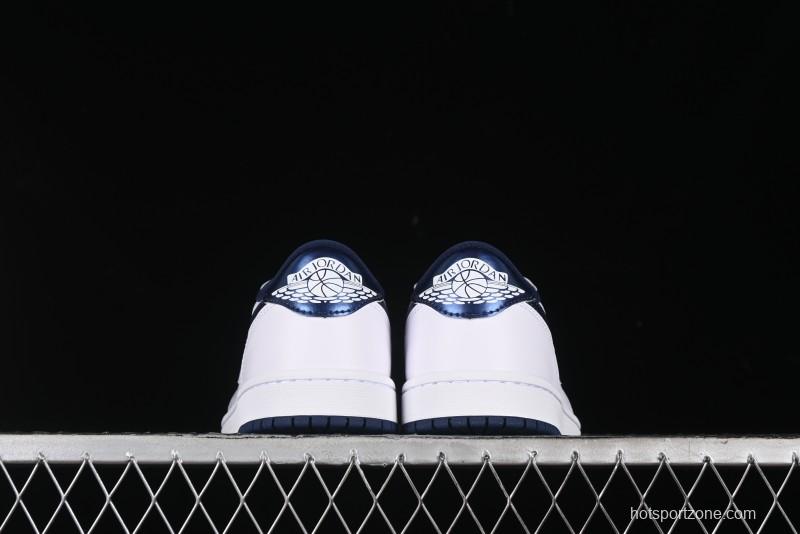 Nike Air Jordan 1 Low 85 Retro Sneakers in White with Metallic Blue Swoosh - FB9933-141