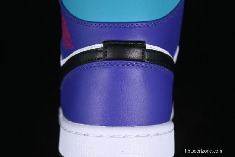 Nike Air Jordan 1 Mid AJ1 Lakers Colorway Black White Purple Mid-Top Casual Sneakers - DQ8426-154