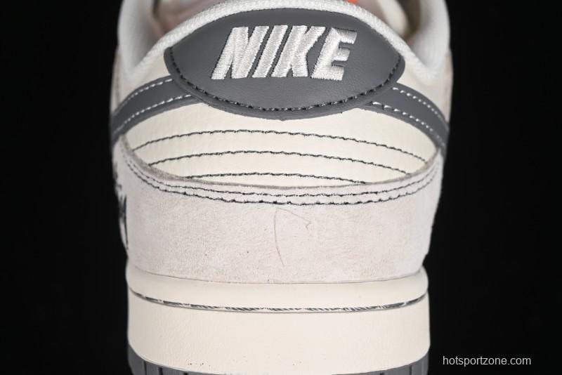 Nike SB Dunk Low Stussy Collaboration Patch Grey White Dark Grey Swoosh Anniversary Custom Low-Top Casual Skate Shoes - MM1089-024