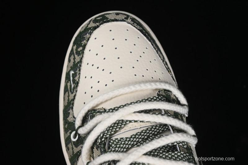 Nike SB Dunk Low Dior Collaboration - Strap Woven Green Check Anniversary High-End Custom Low-Top Casual Skate Shoes - SJ2068-309