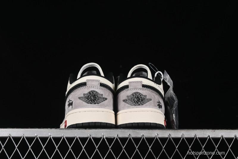 Nike Air Jordan 1 Low Stussy Collaboration - Grey Black Red Label Retro Basketball Shoes - SJ9950-034