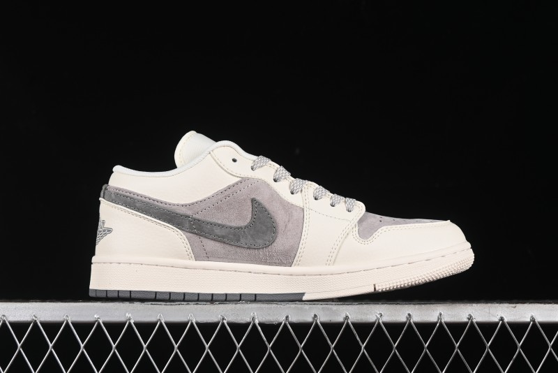 Nike Air Jordan 1 Low Supreme Collaboration - Dual-Tone Beige/Grey Retro Basketball Shoes - SJ9950-030
