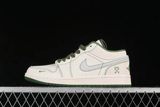 Nike Air Jordan 1 Low OFF-WHITE Collaboration - Retro Basketball Shoes with Beige Green Stitching - CF3688-021