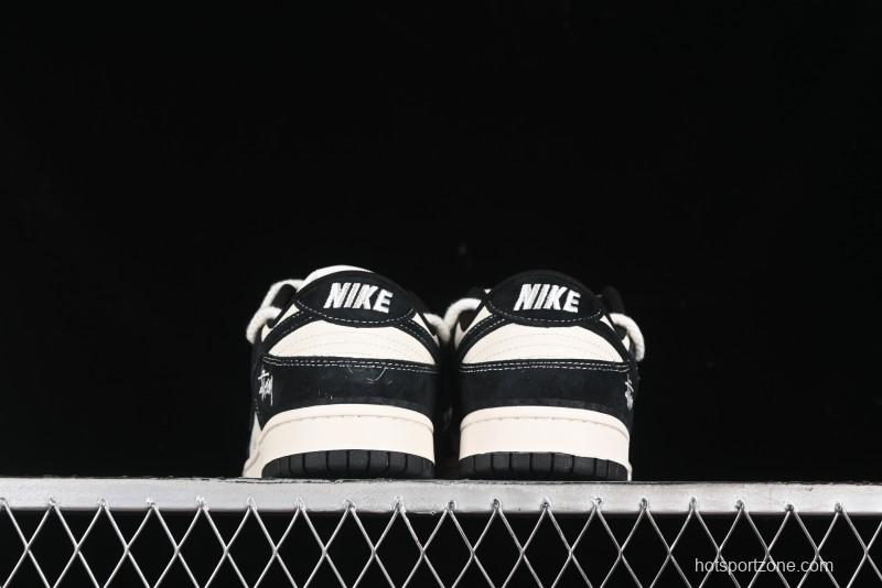 Nike SB Dunk Low Stussy Collaboration - White Embroidery Black Swoosh Anniversary Custom Low-Top Casual Sneakers - SJ2068-311