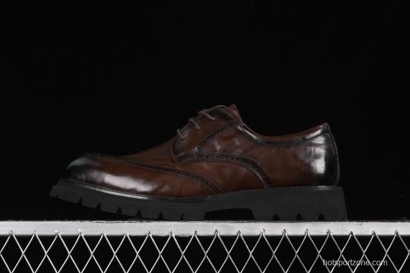 ECCO Block Derby Round Toe Genuine Leather Brogue Dress Shoes - 63667201002