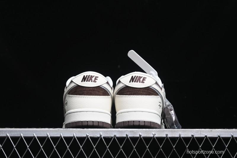 Nike SB Dunk Low Stussy Collaboration - Dark Brown White Swoosh Anniversary Custom Low-Top Casual Sneakers - KK1333-012