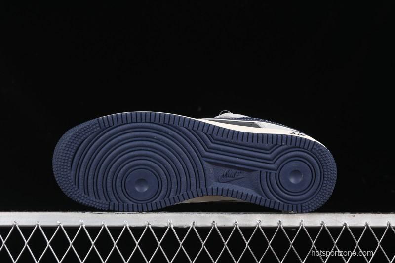 Nike Air Force 1 '07 Low Stussy Collaboration - Grey Pigskin Blue Sole Low-Top Casual Sneakers - SJ6698-005