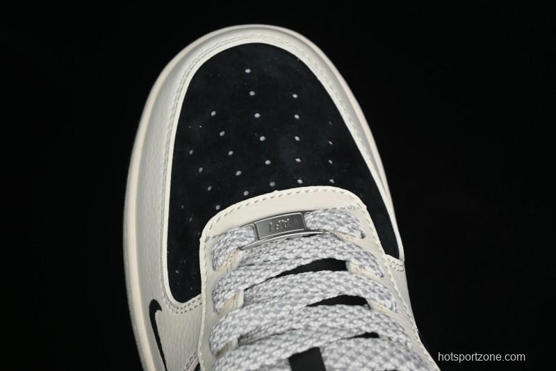 Nike Air Force 1 '07 Low Stussy Collaboration - Black Sail Silver Swoosh Casual Sneakers - XZ6188-729