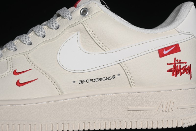 Nike Air Force 1 '07 Low Stussy Collaboration - Double Swoosh Red Tag Low-Top Casual Sneakers - SJ6698-013