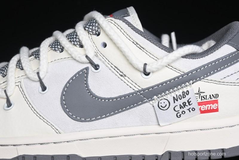 Nike SB Dunk Low Supreme x Stone Island Triple Collaboration - Strap Patch Gray Hook Anniversary High-End Custom Low-Top Casual Skate Shoes - YX5066-203