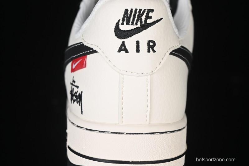 Nike Air Force 1 '07 Low Stussy Collaboration - Black Woven Label Low-Top Casual Sneakers - SJ6698-011