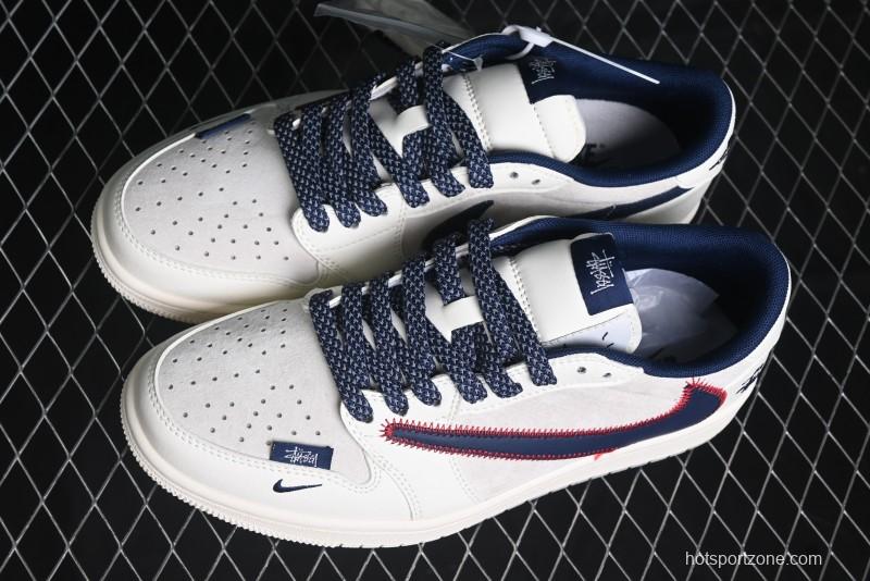 Nike Travis Scott x Fragment Design x Air Jordan 1 Low OG SP AJ1 Sneakers with Reverse Swoosh - SJ2068-134