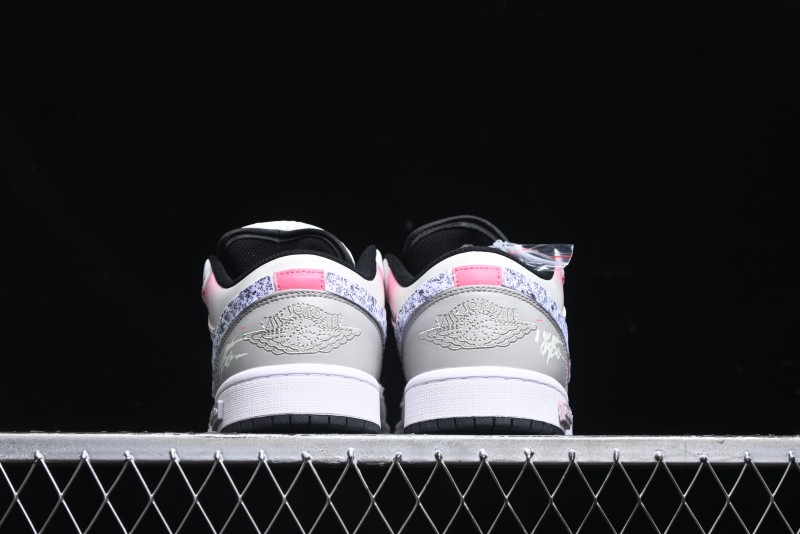 Nike Air Jordan 1 Low Retro Basketball Shoes - Panda Mischief Qixi Theme with Special Graffiti Design - 553558-132