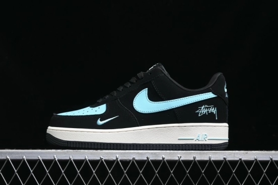 Nike Air Force 1 '07 Low Stussy Collaboration - Black Tiffany Low-Top Casual Sneakers - KK1988-030