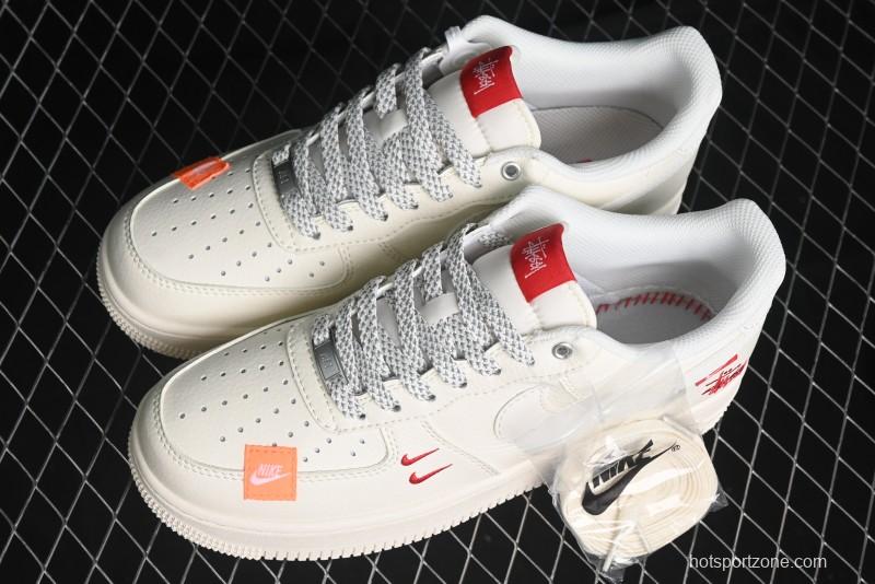 Nike Air Force 1 '07 Low Stussy Collaboration - Double Swoosh Red Tag Low-Top Casual Sneakers - SJ6698-013