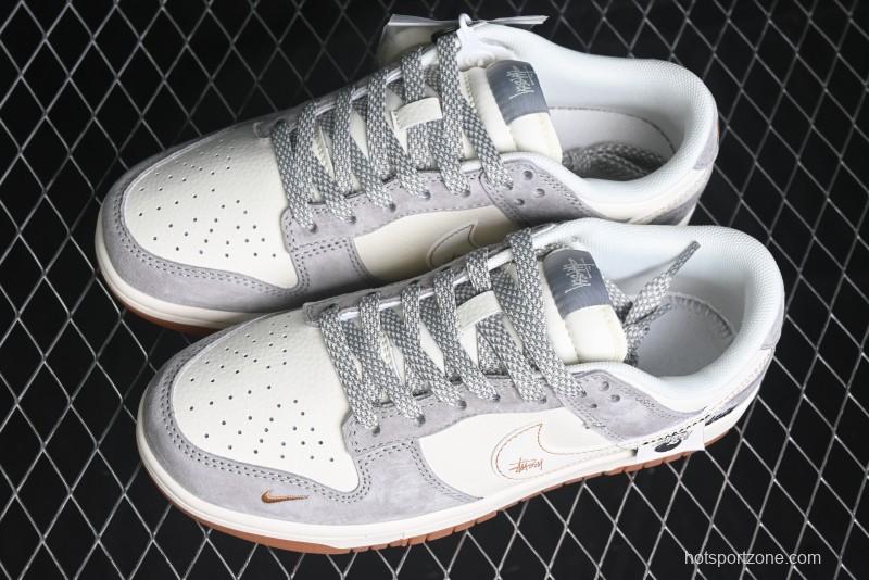 Nike SB Dunk Low Stussy Collaboration - Patchwork Black White Swoosh Anniversary Custom Low-Top Skate Shoes - DM6868-003
