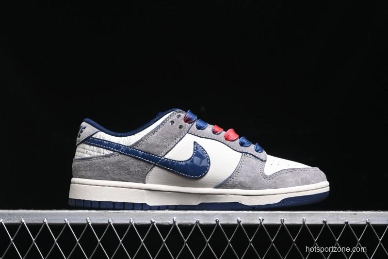 Nike SB Dunk Low Supreme Collaboration - Grey White Dark Blue Swoosh Anniversary High-End Custom Low-Top Casual Skate Shoes - DM6868-005