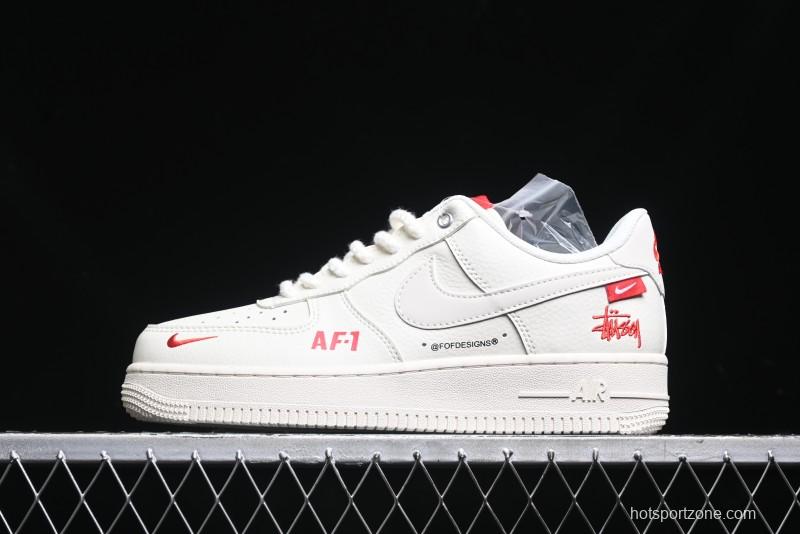 Nike Air Force 1 '07 Low Stussy Collaboration - AF1 White Red Label Low-Top Casual Sneakers - SJ6698-016