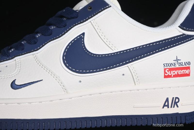 Nike Air Force 1 '07 Low Stone Island x Supreme Collaboration - Navy Blue & Off-White Low-Top Casual Sneakers - BB1616-302
