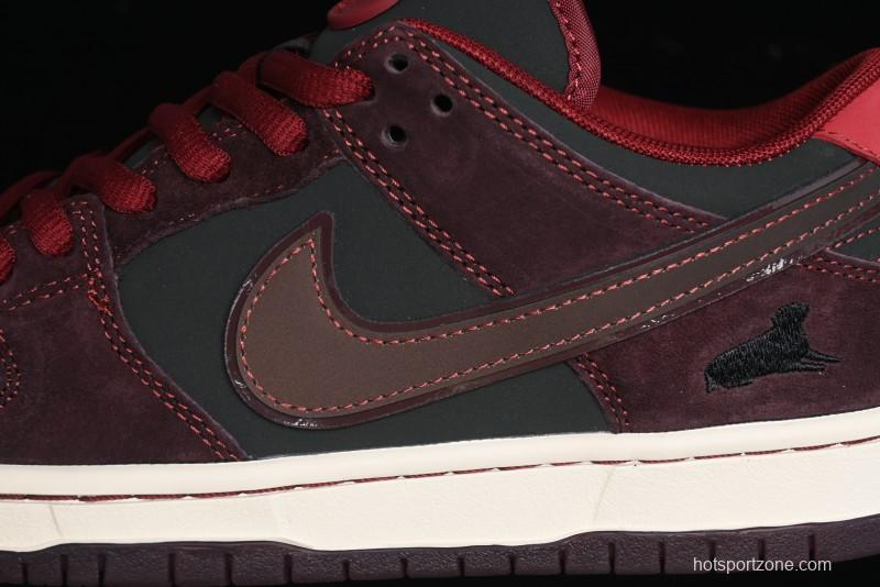 Nike SB Dunk Low Bordeaux Red Skate Shoes Collaboration with Riot Skateshop - FZ1289-200