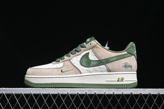 Nike Air Force 1 '07 Low Stussy Collaboration Light Brown Green Low-Top Casual Sneakers - XZ6188-666