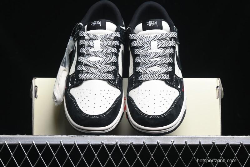 Nike SB Dunk Low Stussy Triple Collaboration - Patchwork Black Swoosh Anniversary Custom Low-Top Casual Skate Shoes - YX5066-222
