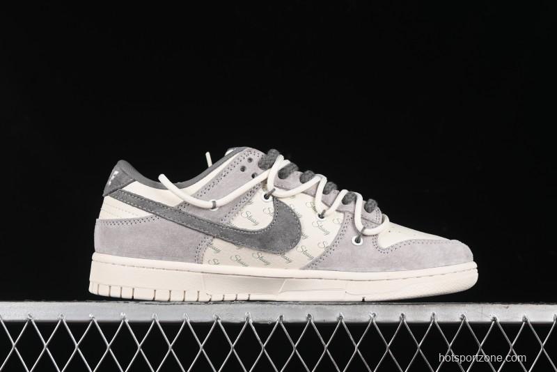 Nike SB Dunk Low Stussy Collaboration - Strap Grey Embroidered Swoosh Anniversary Custom Low-Top Casual Skate Shoes - SJ2068-307