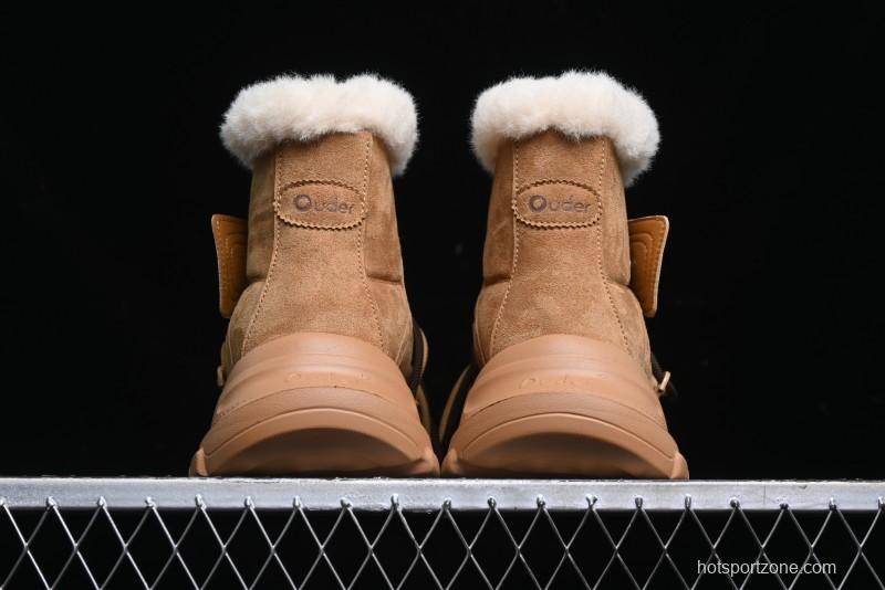Ouder Retro Lace-Up Mid-Calf Warm & Thickened Platform Casual Snow Boots with Wool Lining - Oud024 Brown