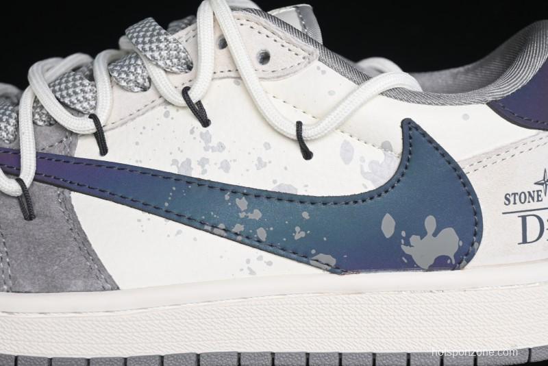 Nike Travis Scott x Fragment Design x Air Jordan 1 Low OG SP AJ1 Dior Collaboration - Splatter Lace-Up Low-Top Casual Sneakers DM9288-002